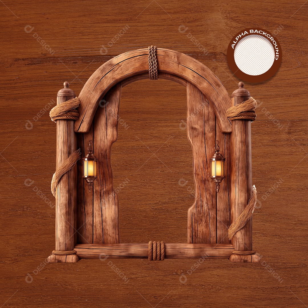 Placa de Madeira com Lâmpadas Elemento 3D para Composição PSD