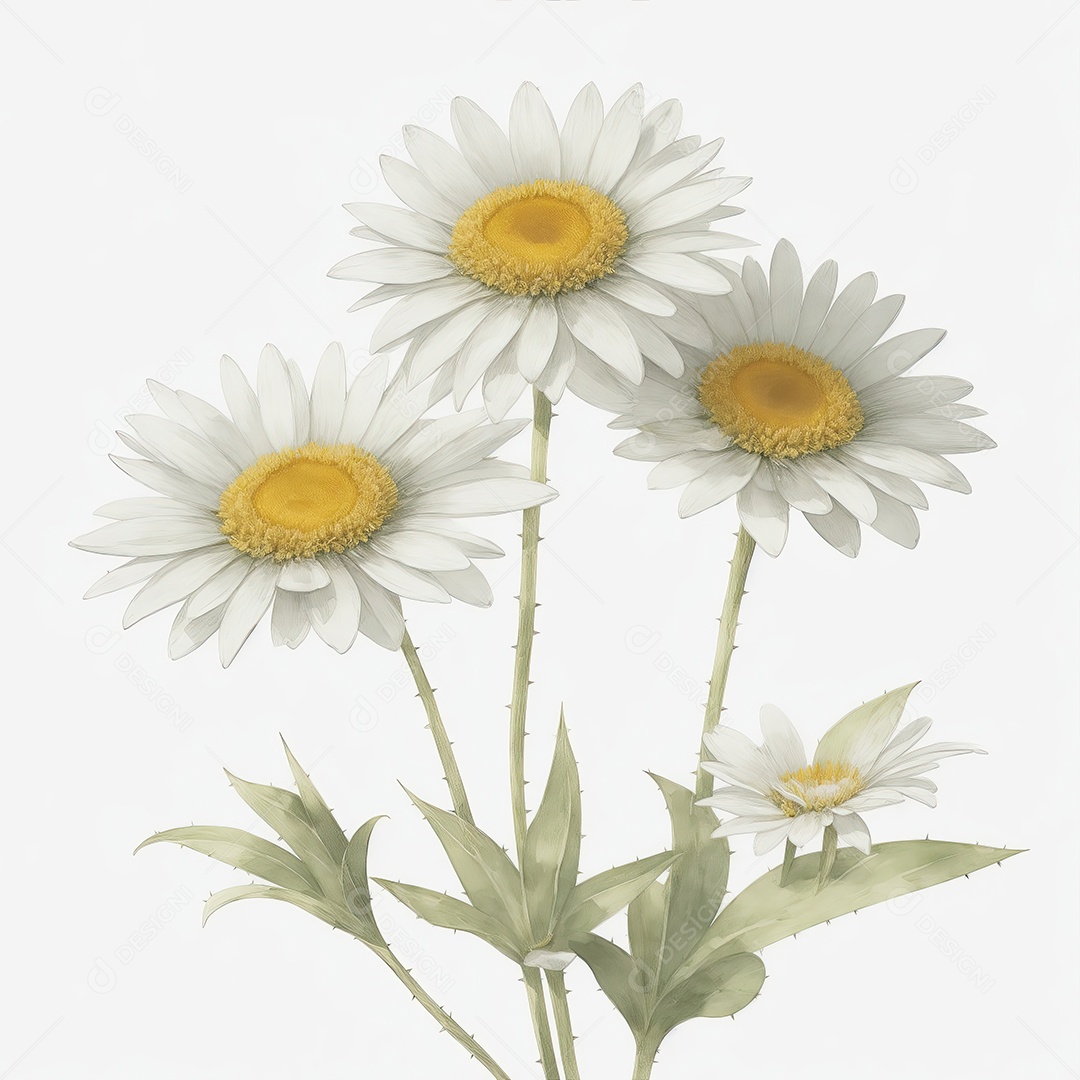 Ilustração de flores margaridas em estilo aquarela sobre fundo branco