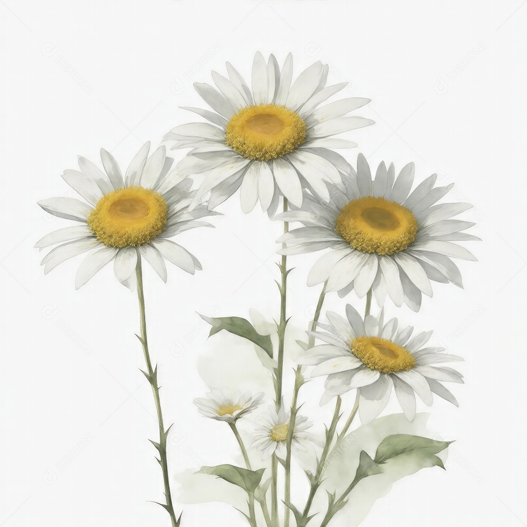 Ilustração de flores margaridas em estilo aquarela sobre fundo branco