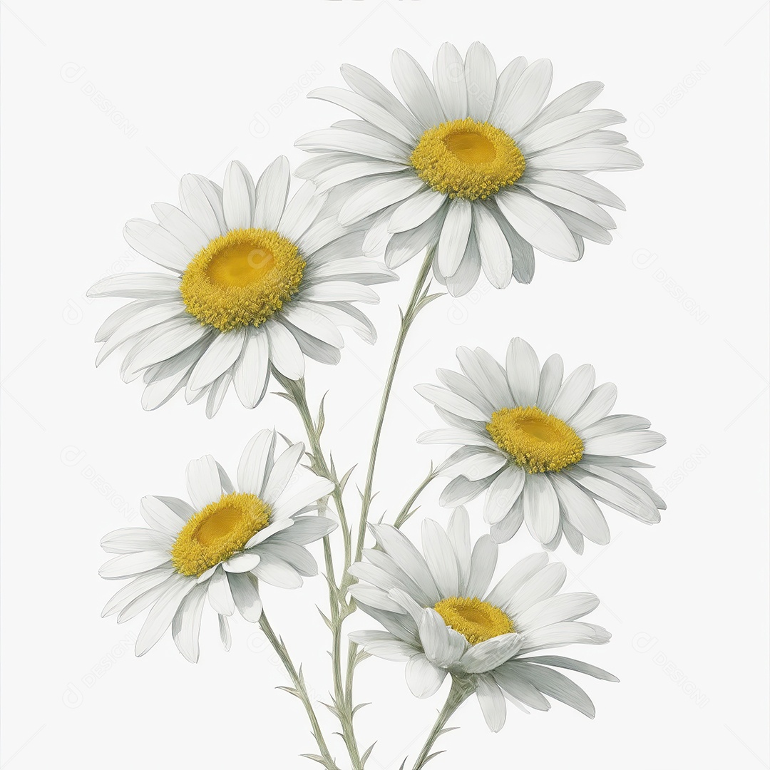 Ilustração de flores margaridas em estilo aquarela sobre fundo branco