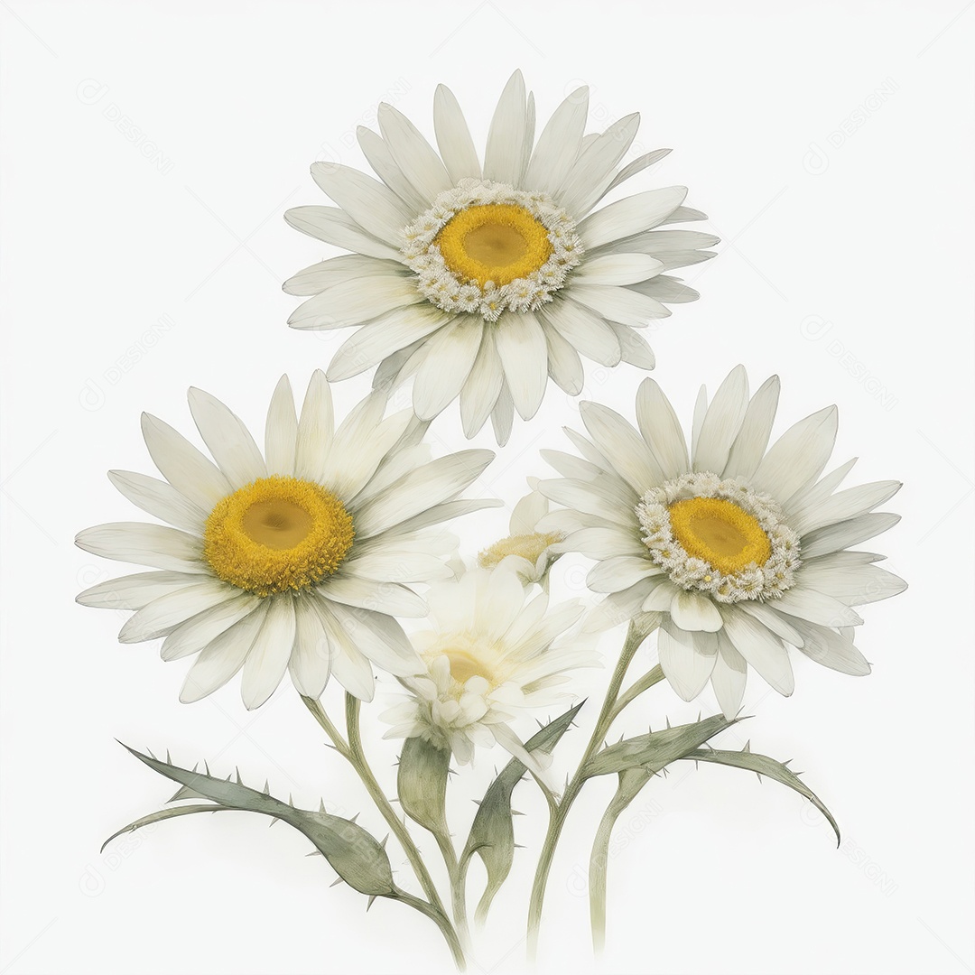 Ilustração de flores margaridas em estilo aquarela sobre fundo branco