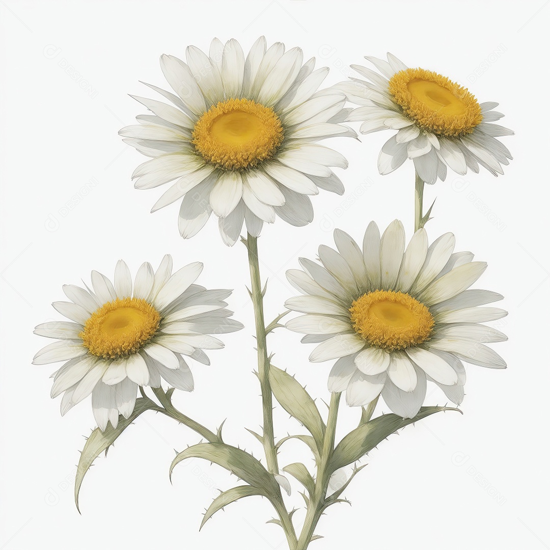Ilustração de flores margaridas em estilo aquarela sobre fundo branco
