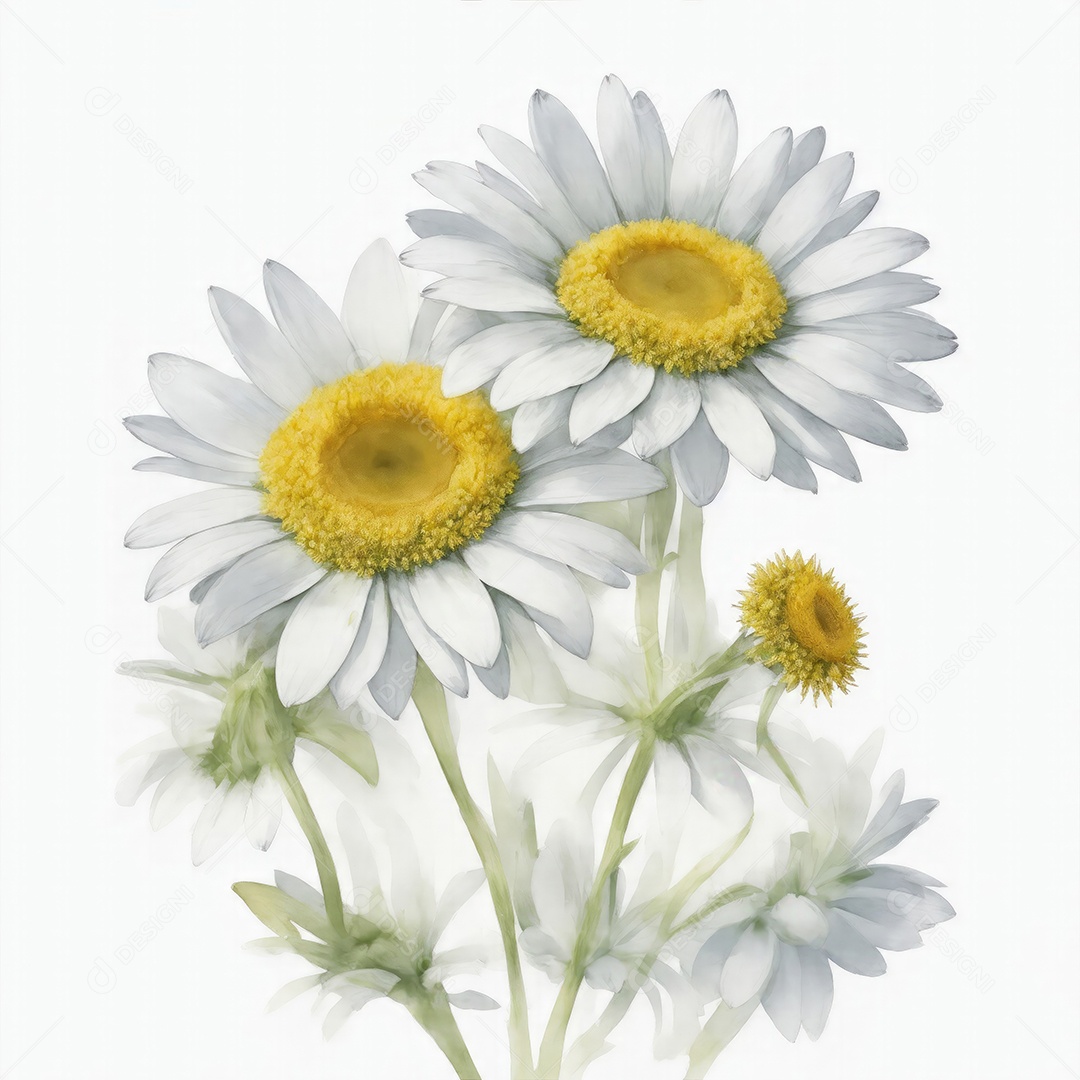 Ilustração de flores margaridas em estilo aquarela sobre fundo branco