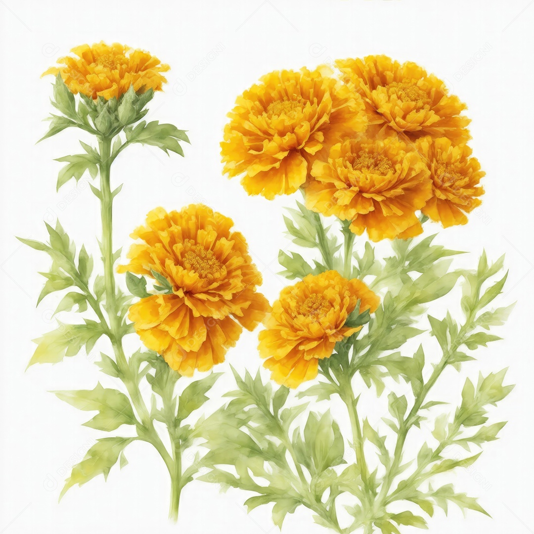 Ilustração de flores de calêndula em estilo aquarela sobre fundo branco