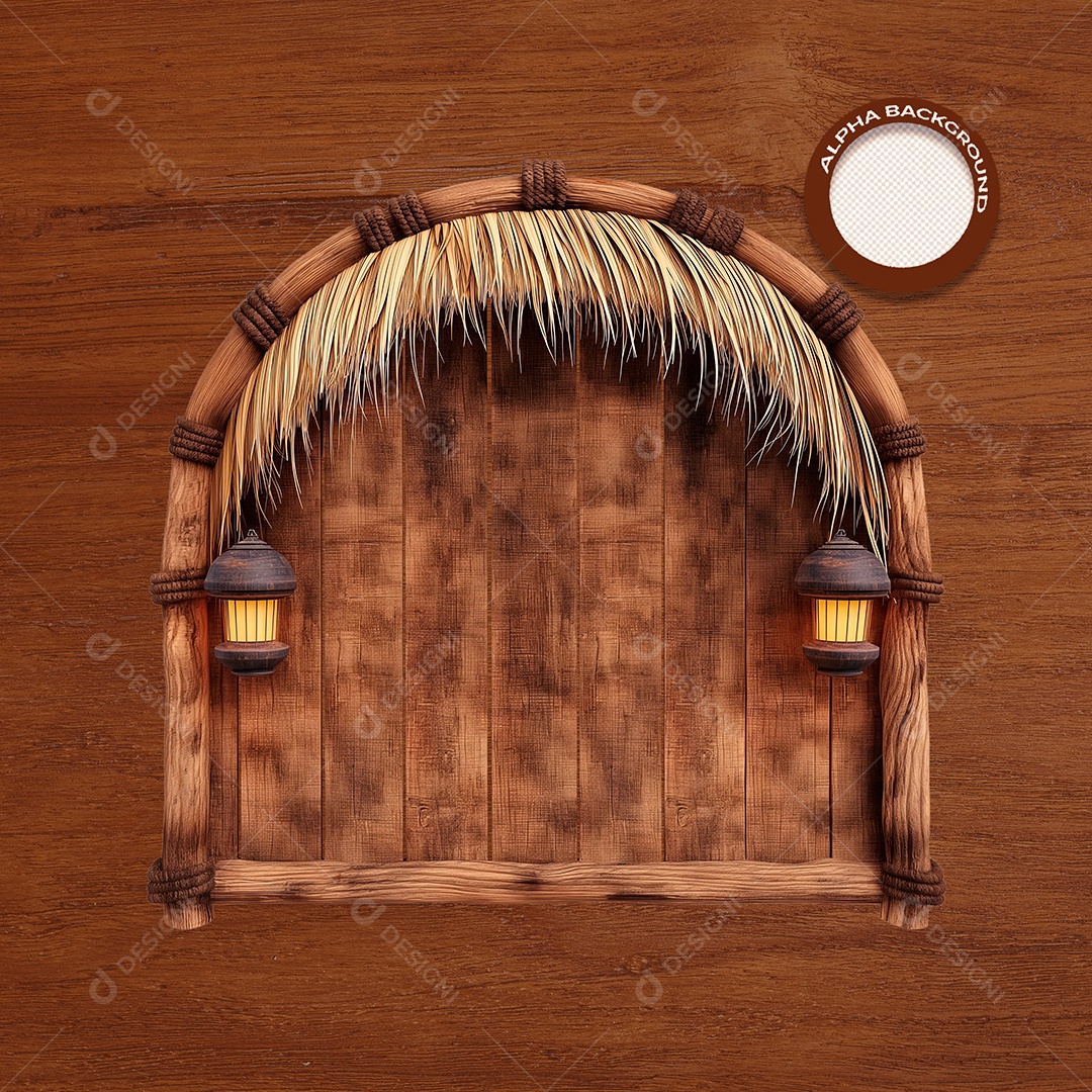 Placa de Madeira com Lâmpadas Elemento 3D para Composição PSD