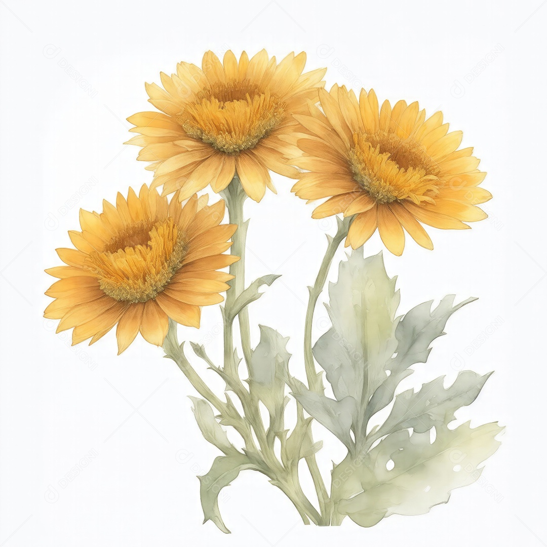 Ilustração de flores de calêndula em estilo aquarela sobre fundo branco