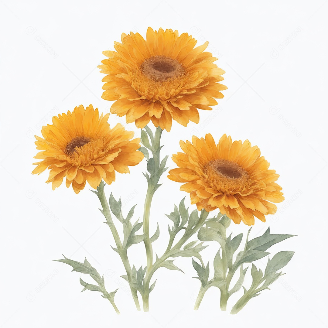 Ilustração de flores de calêndula em estilo aquarela sobre fundo branco