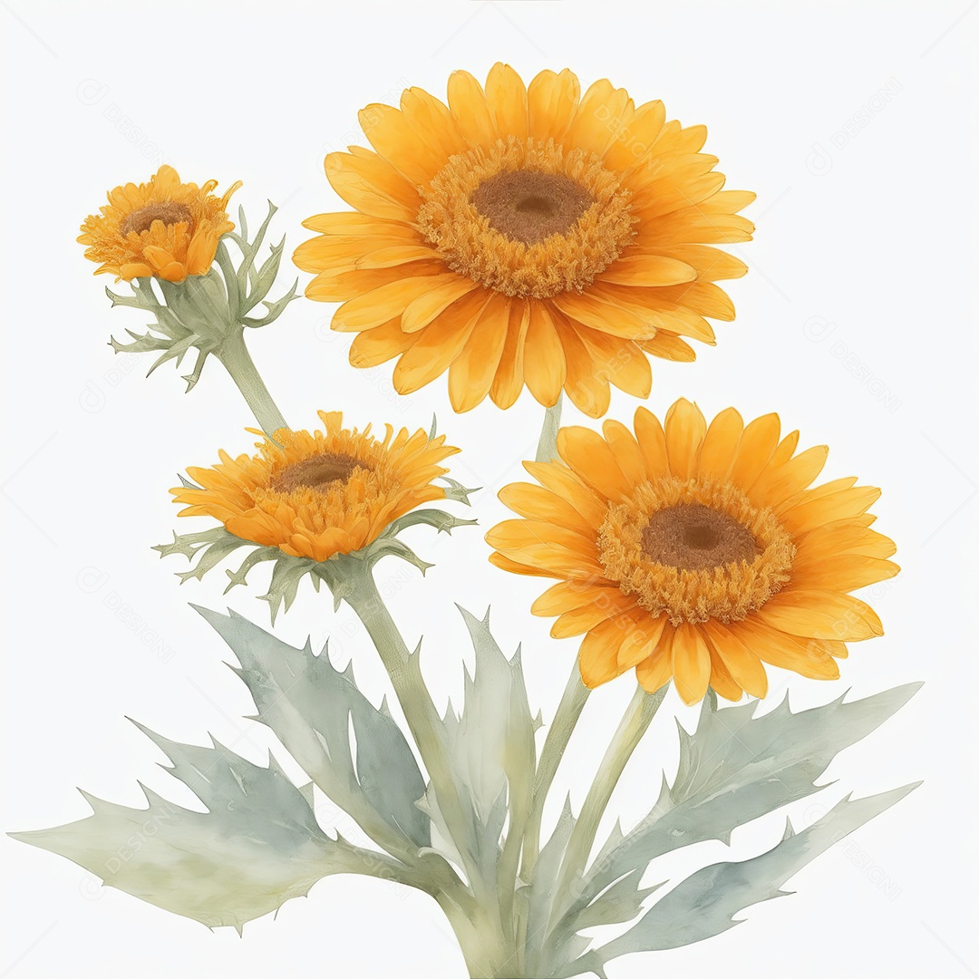 Ilustração de flores de calêndula em estilo aquarela sobre fundo branco