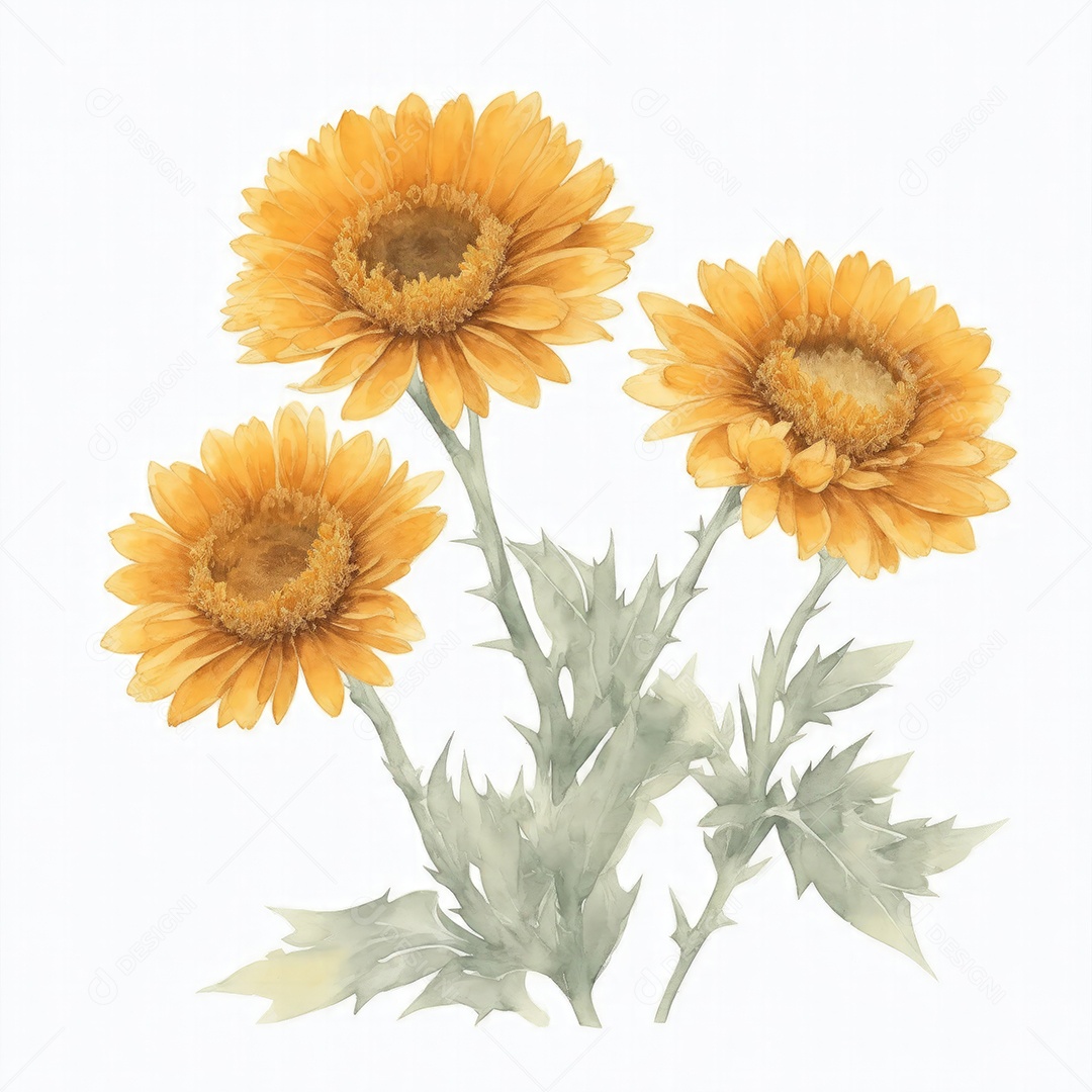 Ilustração de flores de calêndula em estilo aquarela sobre fundo branco