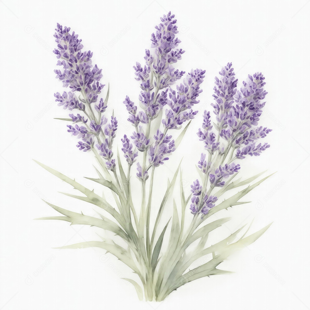 Ilustração de flores de lavanda em estilo aquarela sobre fundo branco