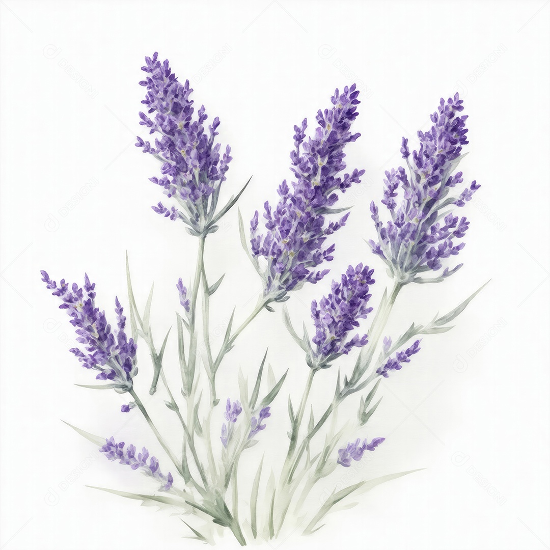 Ilustração de flores de lavanda em estilo aquarela sobre fundo branco