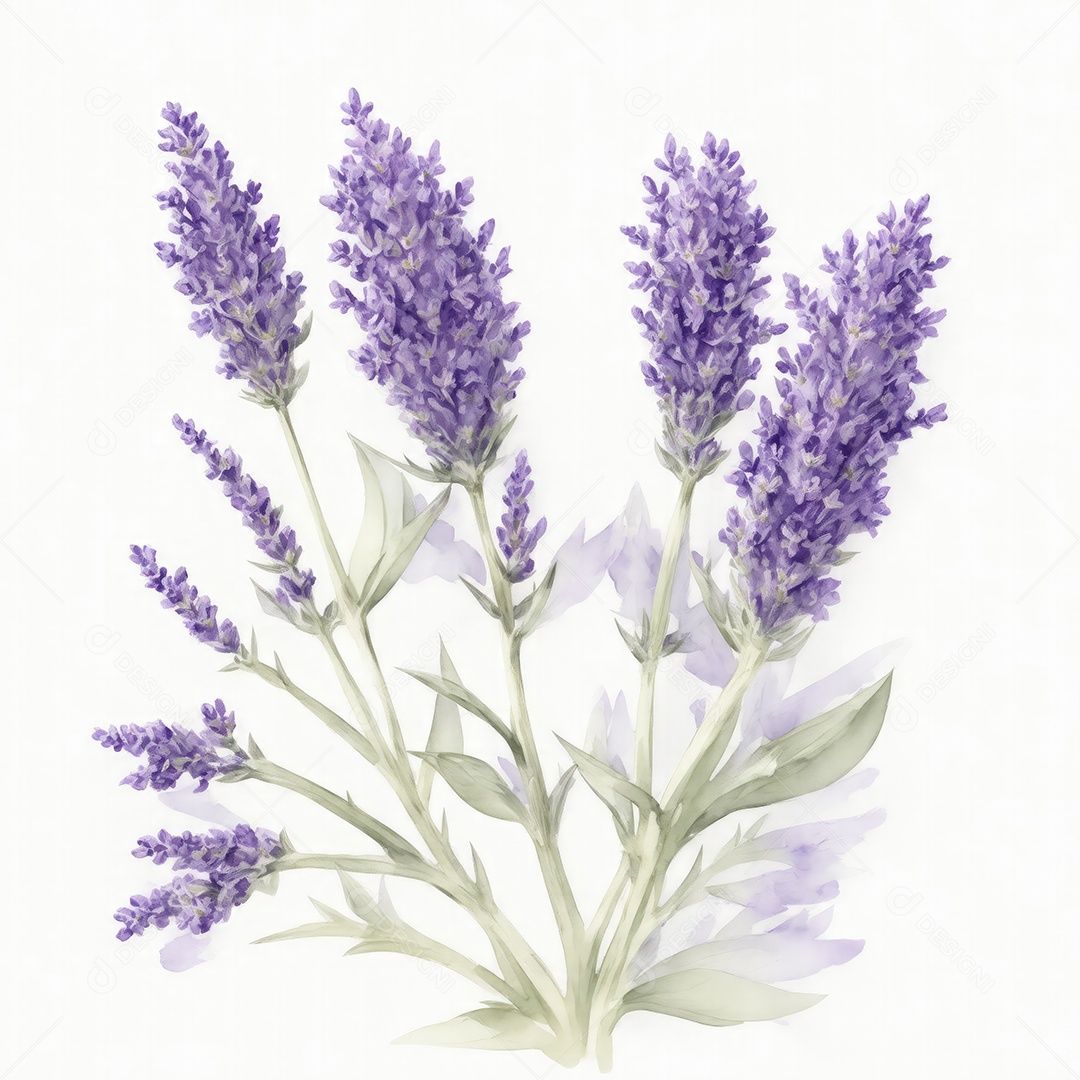 Ilustração de flores de lavanda em estilo aquarela sobre fundo branco