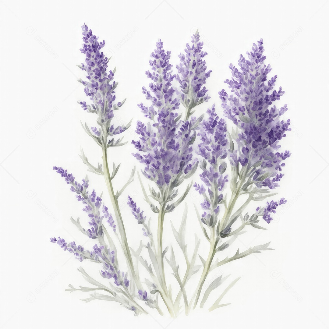 Ilustração de flores de lavanda em estilo aquarela sobre fundo branco