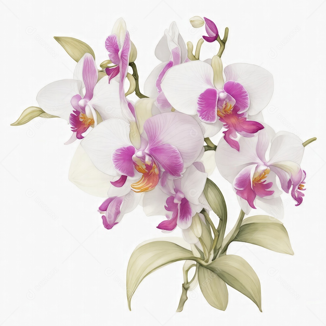 Ilustração de flores de orquídea em estilo aquarela sobre fundo branco