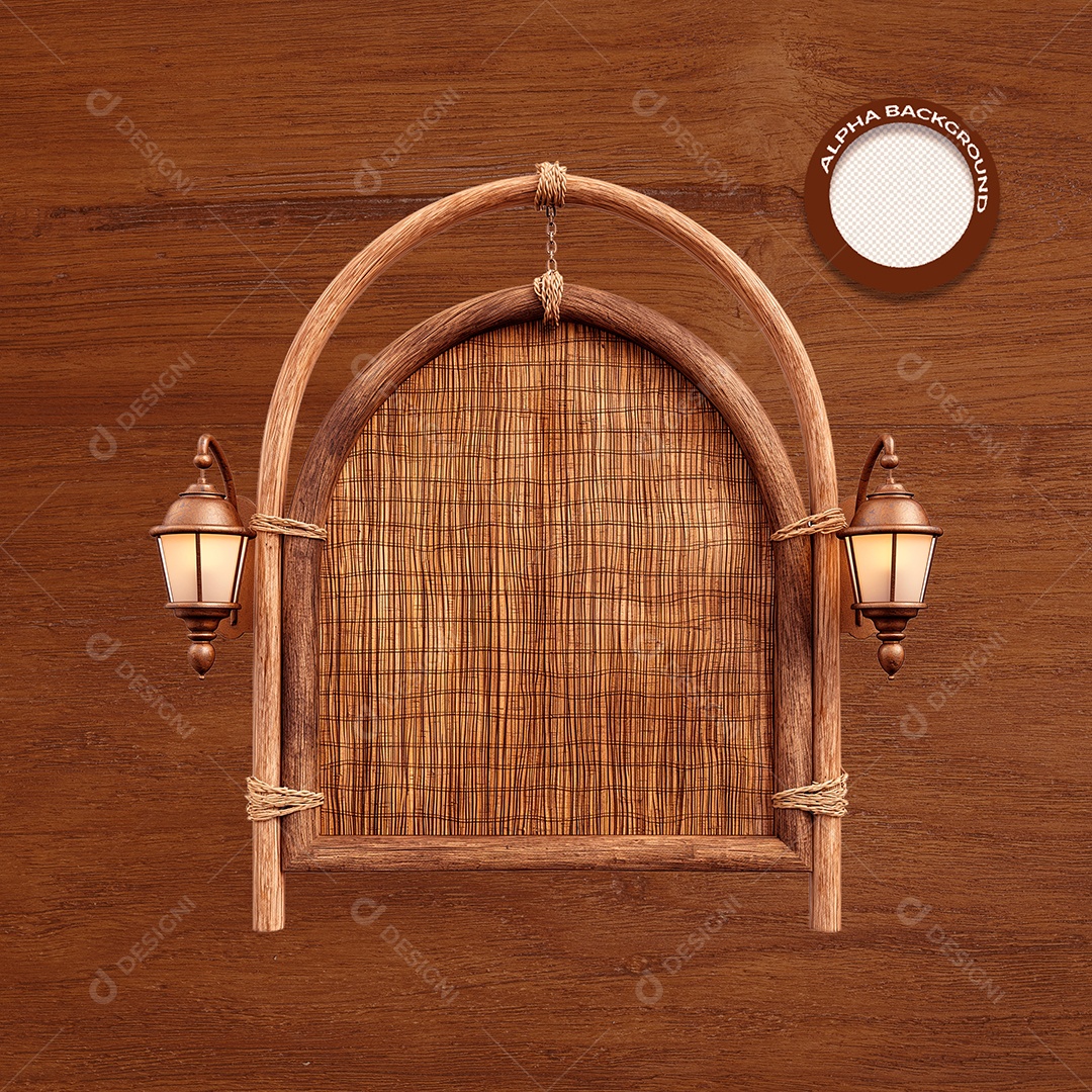 Placa de Madeira com Lâmpadas Elemento 3D para Composição PSD