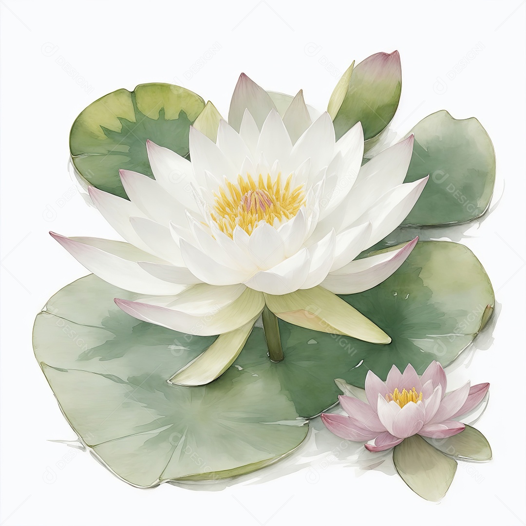 Ilustração de flores de nenúfar no estilo aquarela sobre fundo branco