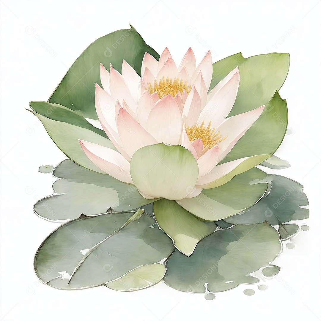 Ilustração de flores de nenúfar no estilo aquarela sobre fundo branco