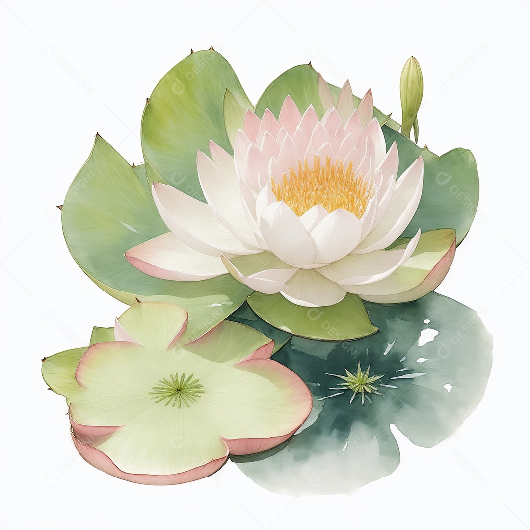 Ilustração de flores de nenúfar no estilo aquarela sobre fundo branco