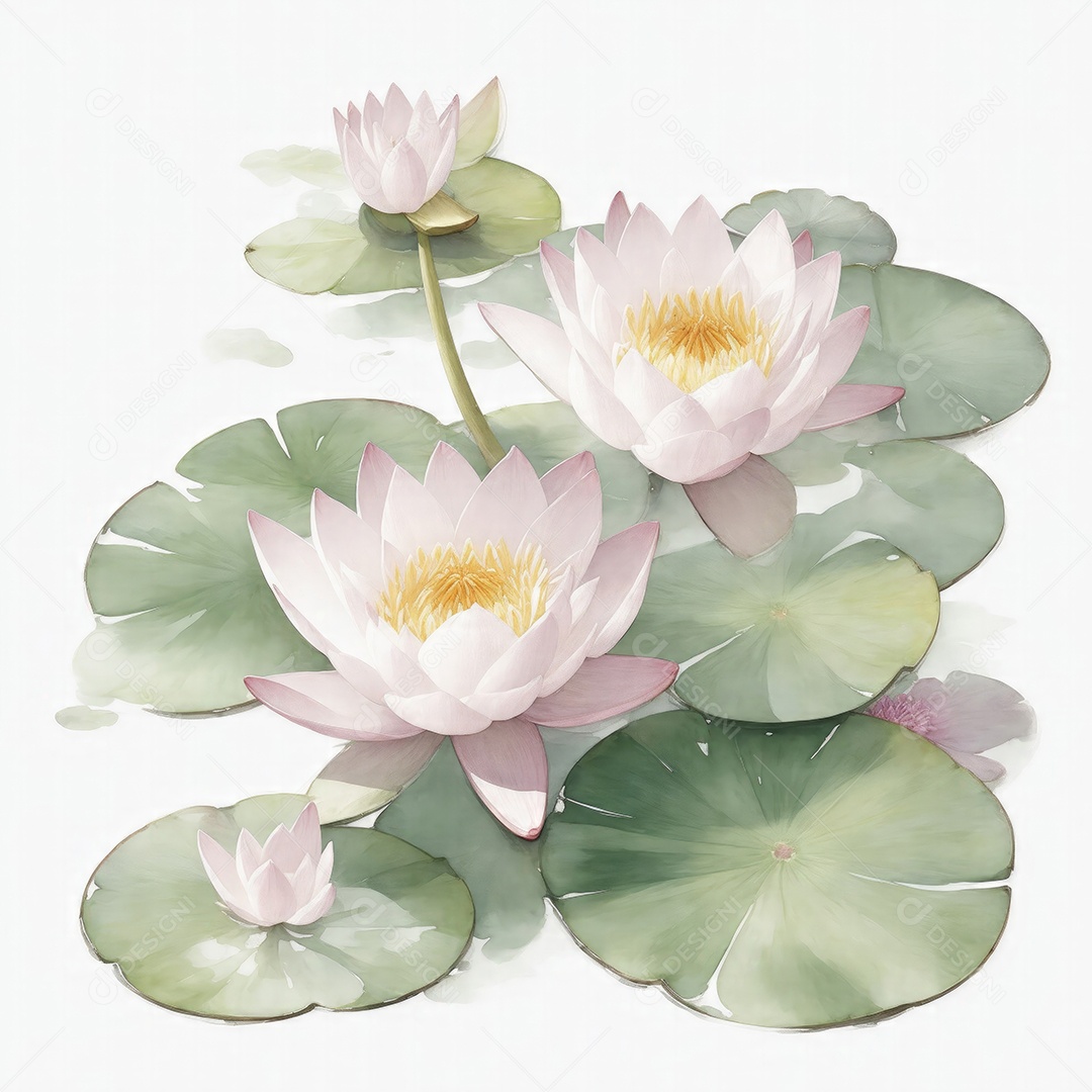 Ilustração de flores de nenúfar no estilo aquarela sobre fundo branco