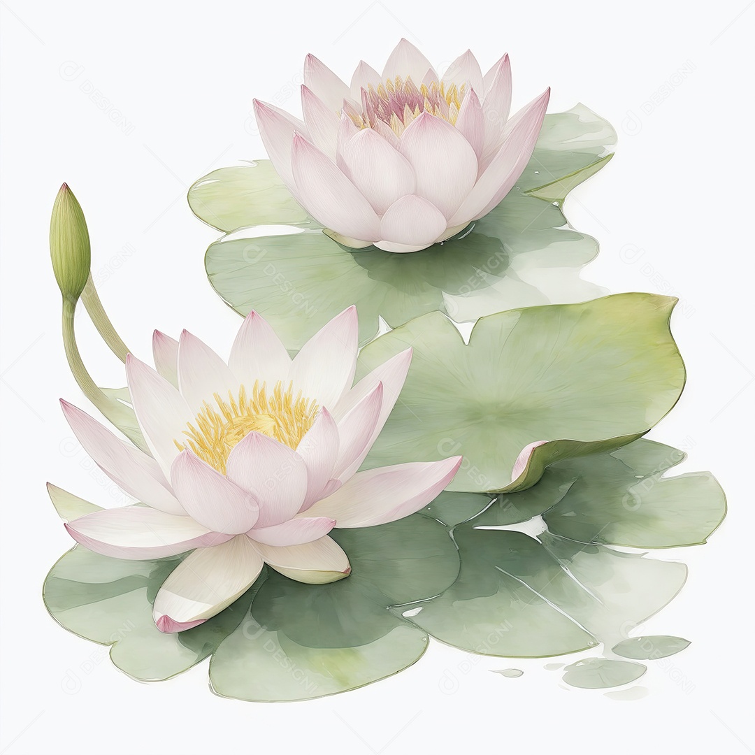 Ilustração de flores de nenúfar no estilo aquarela sobre fundo branco