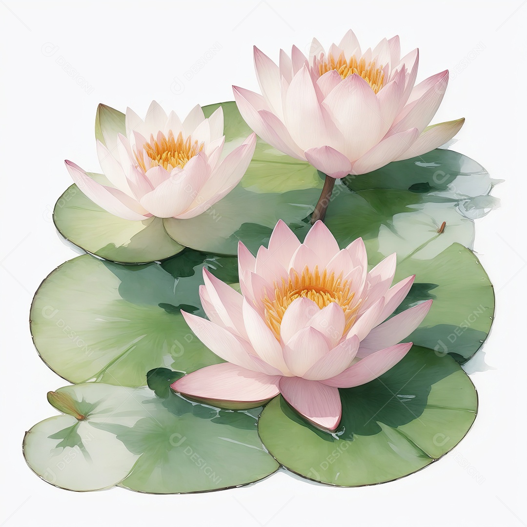 Ilustração de flores de nenúfar no estilo aquarela sobre fundo branco