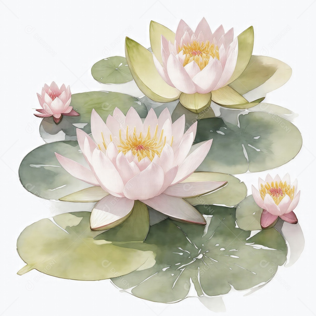 Ilustração de flores de nenúfar no estilo aquarela sobre fundo branco