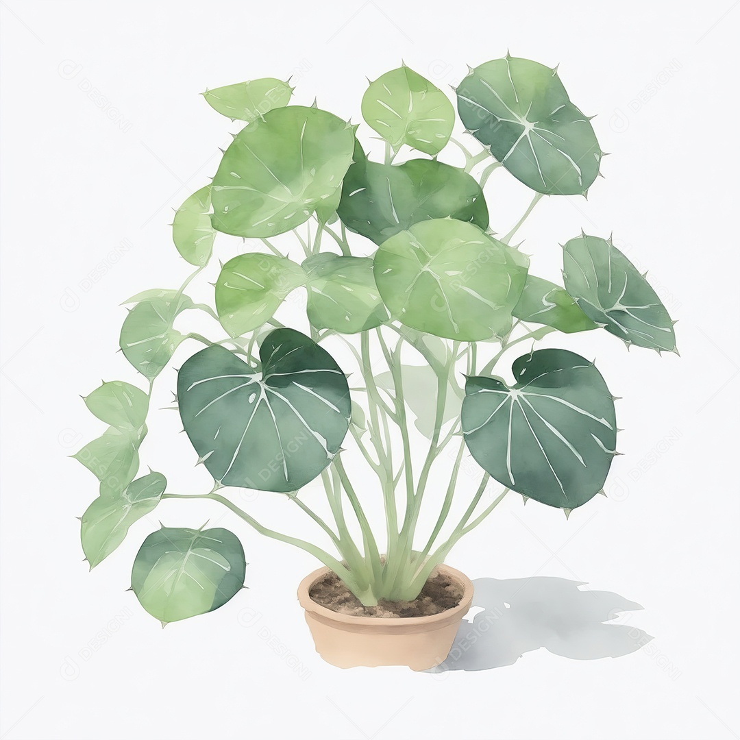 Aquarela de planta monetária chinesa sobre fundo branco