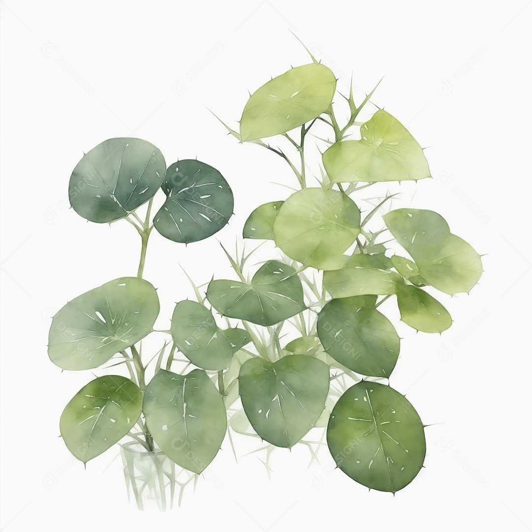 Aquarela de planta monetária chinesa sobre fundo branco