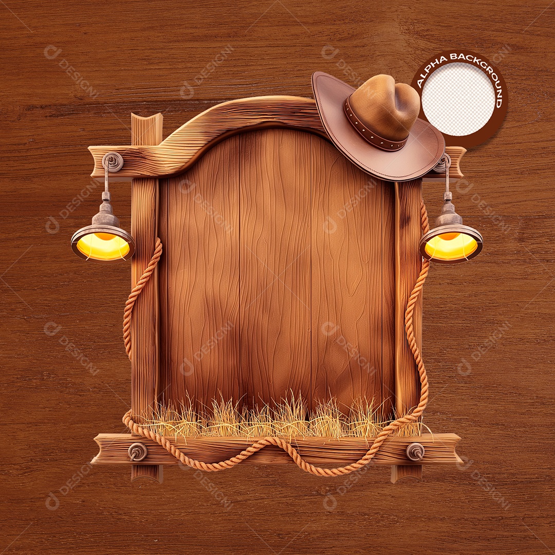 Placa de Madeira com Lâmpadas Elemento 3D para Composição PSD