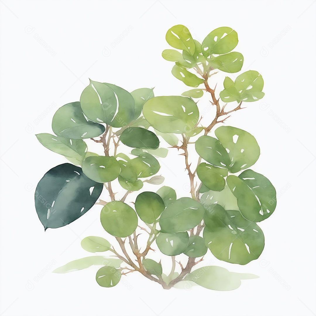 Aquarela de planta monetária chinesa sobre fundo branco