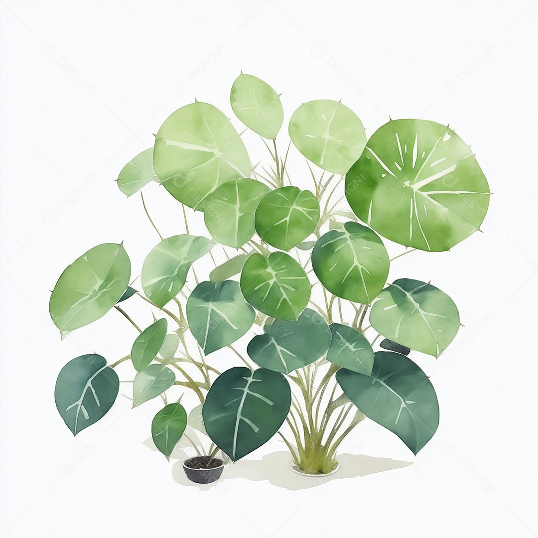 Aquarela de planta monetária chinesa sobre fundo branco