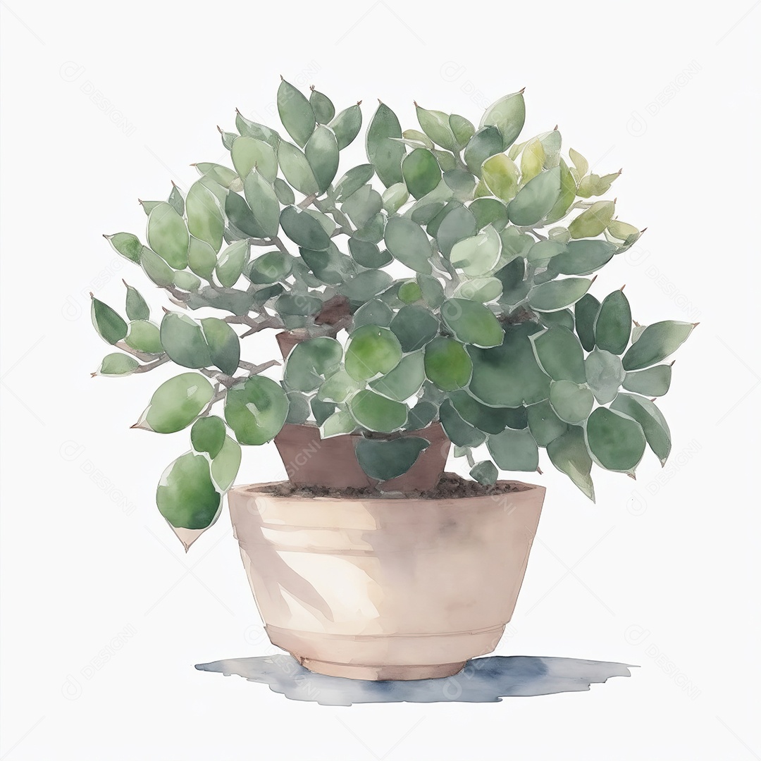 Planta de jade em aquarela po sobre fundo branco