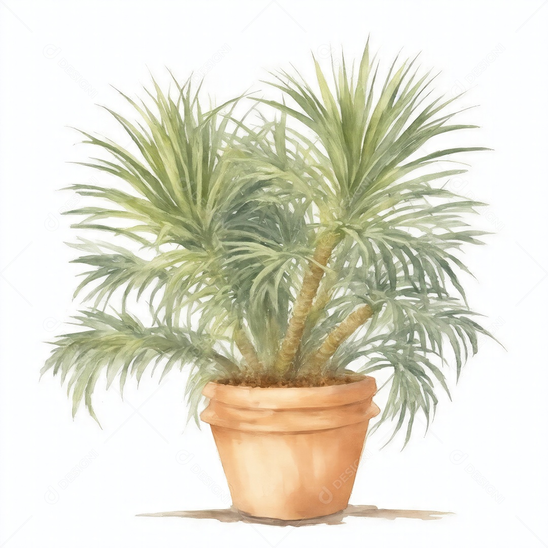 Planta de palmeira sagu na panela aquarela sobre fundo branco