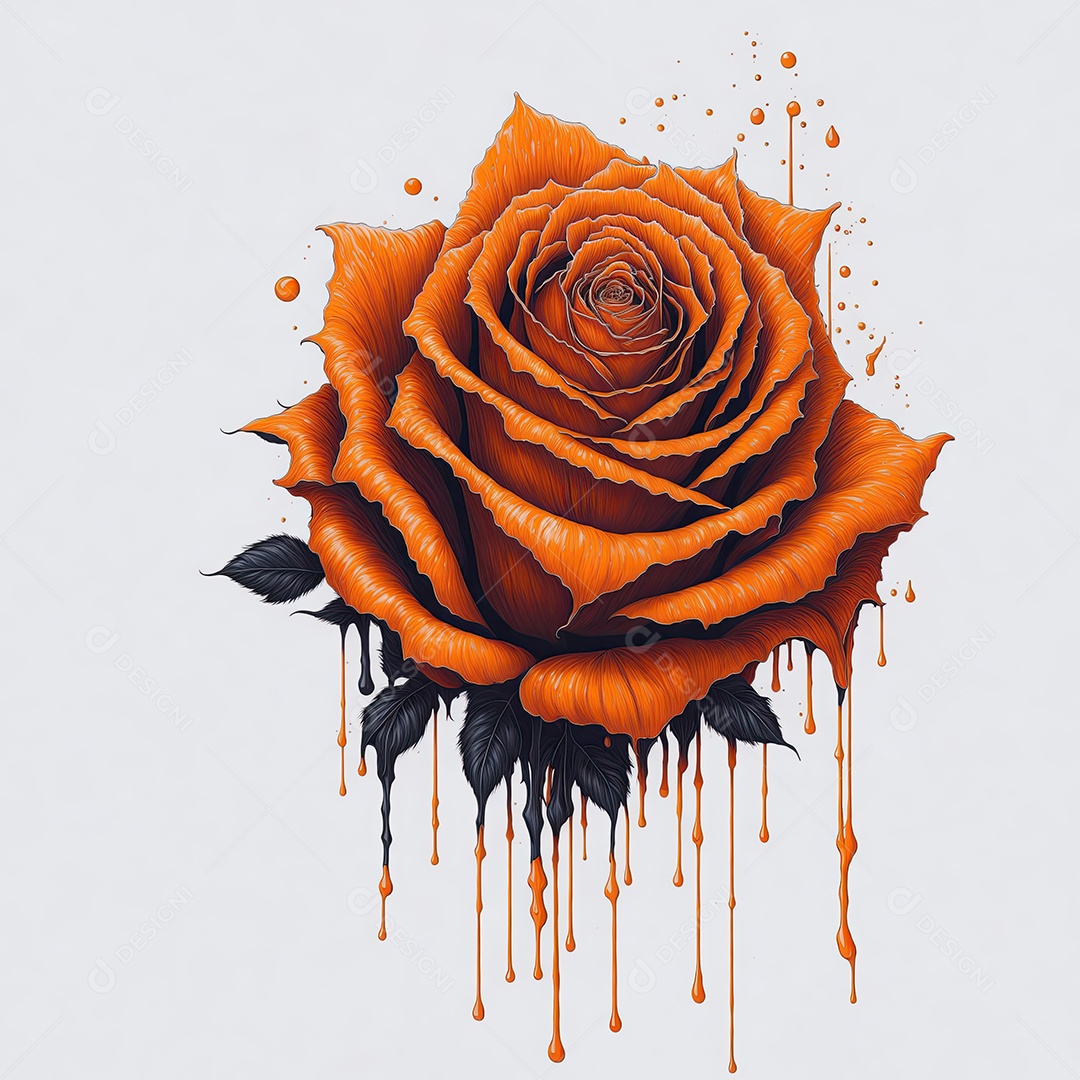 Ilustração de uma rosa laranja pingando com fundo branco