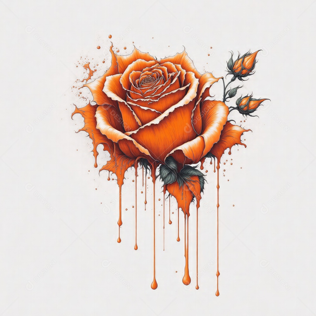 Ilustração de uma rosa laranja pingando com fundo branco