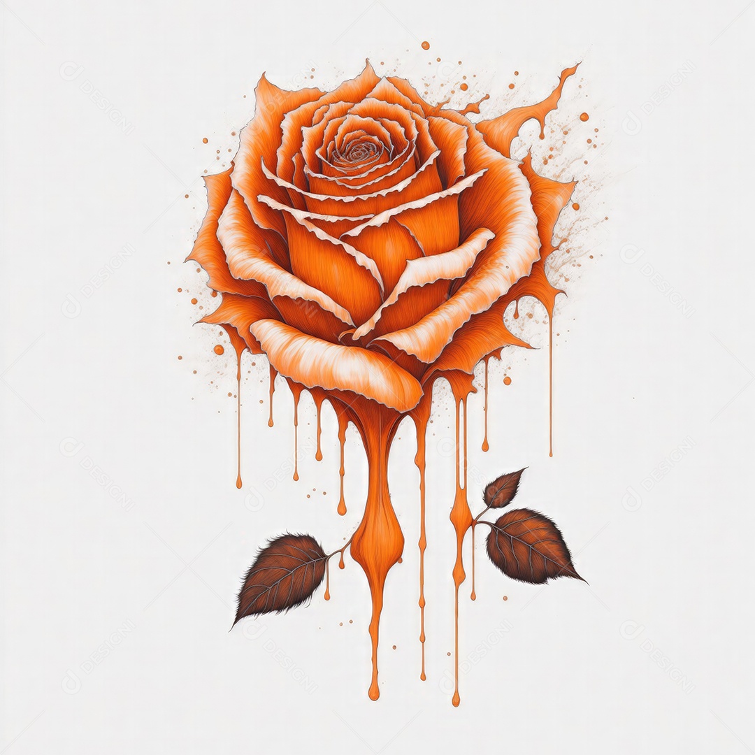 Ilustração de uma rosa laranja pingando com fundo branco