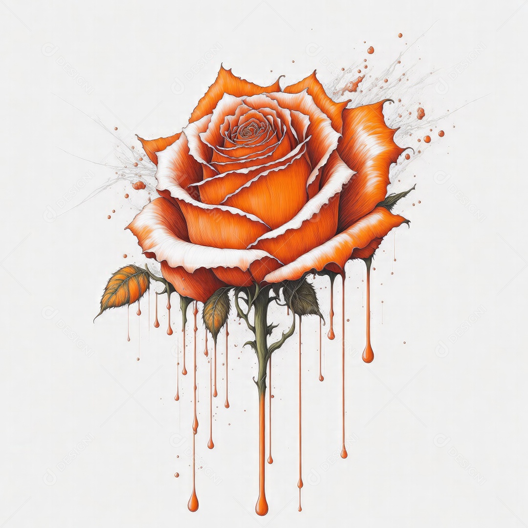 Ilustração de uma rosa laranja pingando com fundo branco