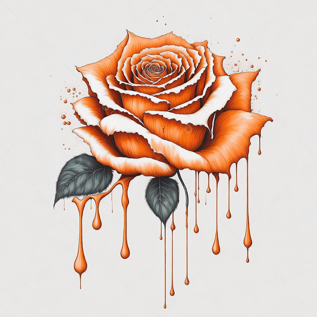 Ilustração de uma rosa laranja pingando com fundo branco