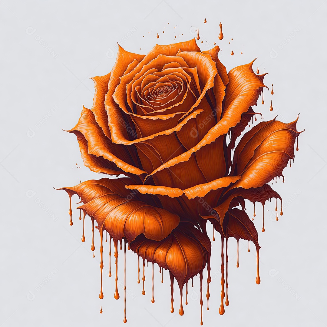 Ilustração de uma rosa laranja pingando com fundo branco