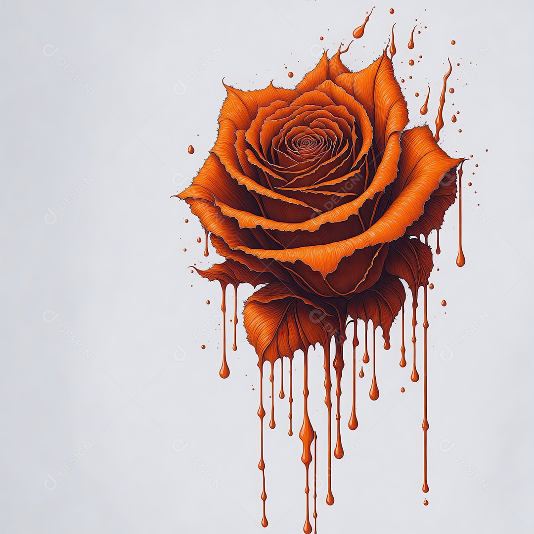 Ilustração de uma rosa laranja pingando com fundo branco