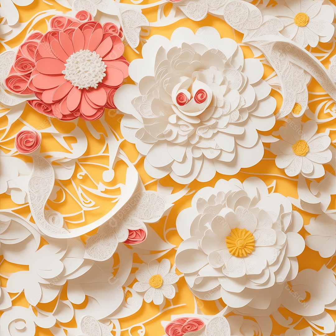 Coral rosa e rosas amarelas em papel estilo de arte padrão perfeito