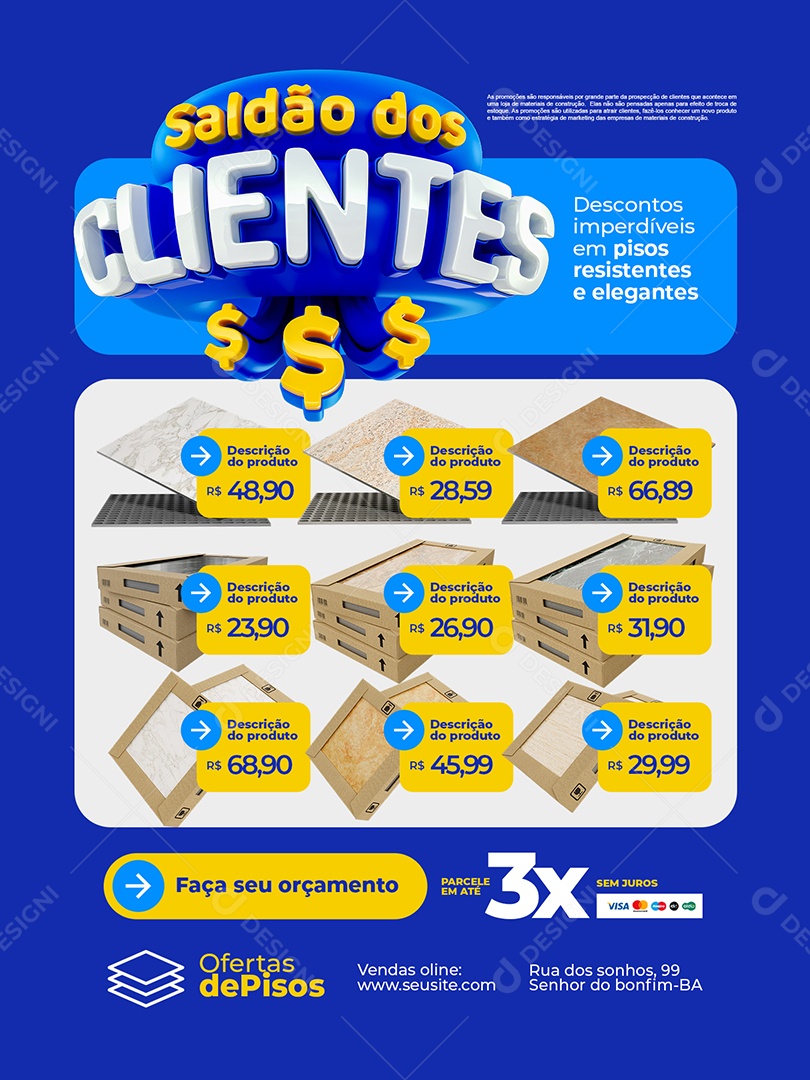 Saldão dos Clientes Construção Encarte Pisos Resistentes Social Media PSD Editável