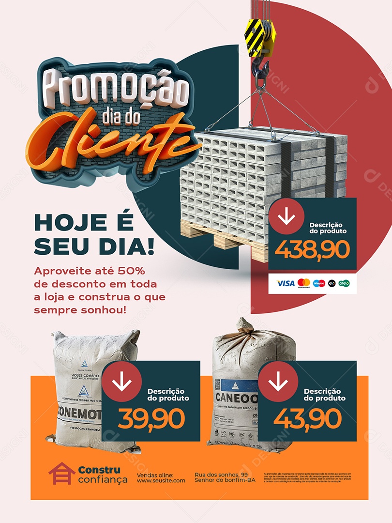 Promoção Dia do Cliente Construção Encarte Hoje é Dia Social Media PSD Editável
