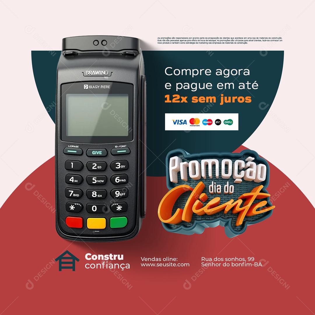 Promoção Dia do Cliente Construção Compre Agora Sem Juros Social Media PSD Editável