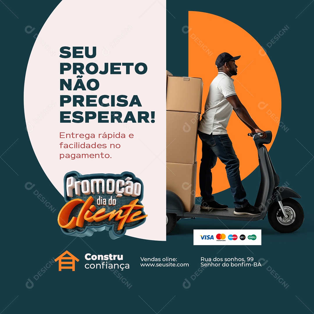 Promoção Dia do Cliente Construção Entrega Rápida Social Media PSD Editável