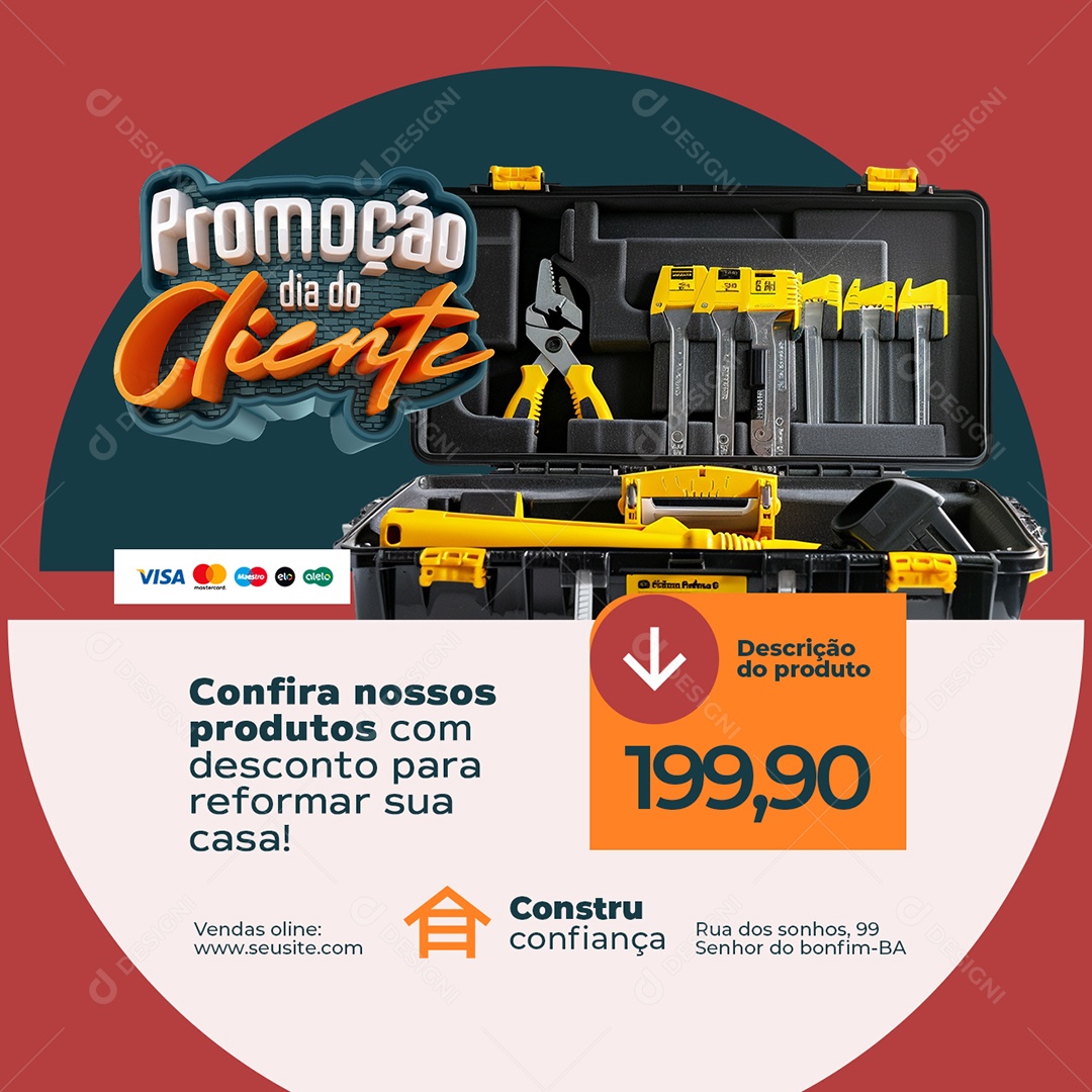 Promoção Dia do Cliente Construção Confira nossos Produtos Social Meddia PSD Editável