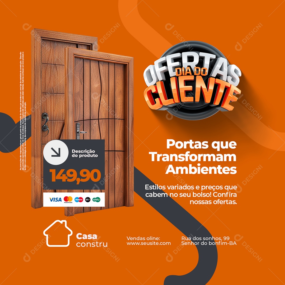 Ofertas Dia do Cliente Construção Portas que Transformam Social Media PSD Editável