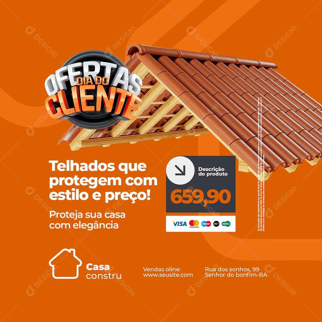 Ofertas Dia do Cliente Construção Telhados Social Media PSD Editável
