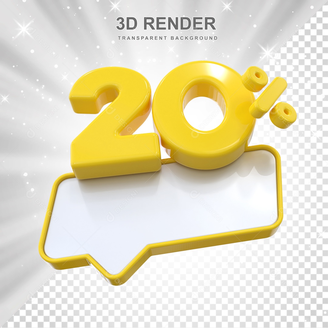 Desconto de 20% Elemento 3D Amarelo para Composição PSD