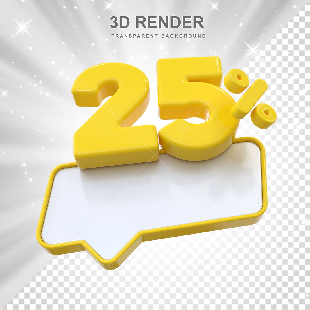Desconto de 25% Elemento 3D Amarelo para Composição PSD